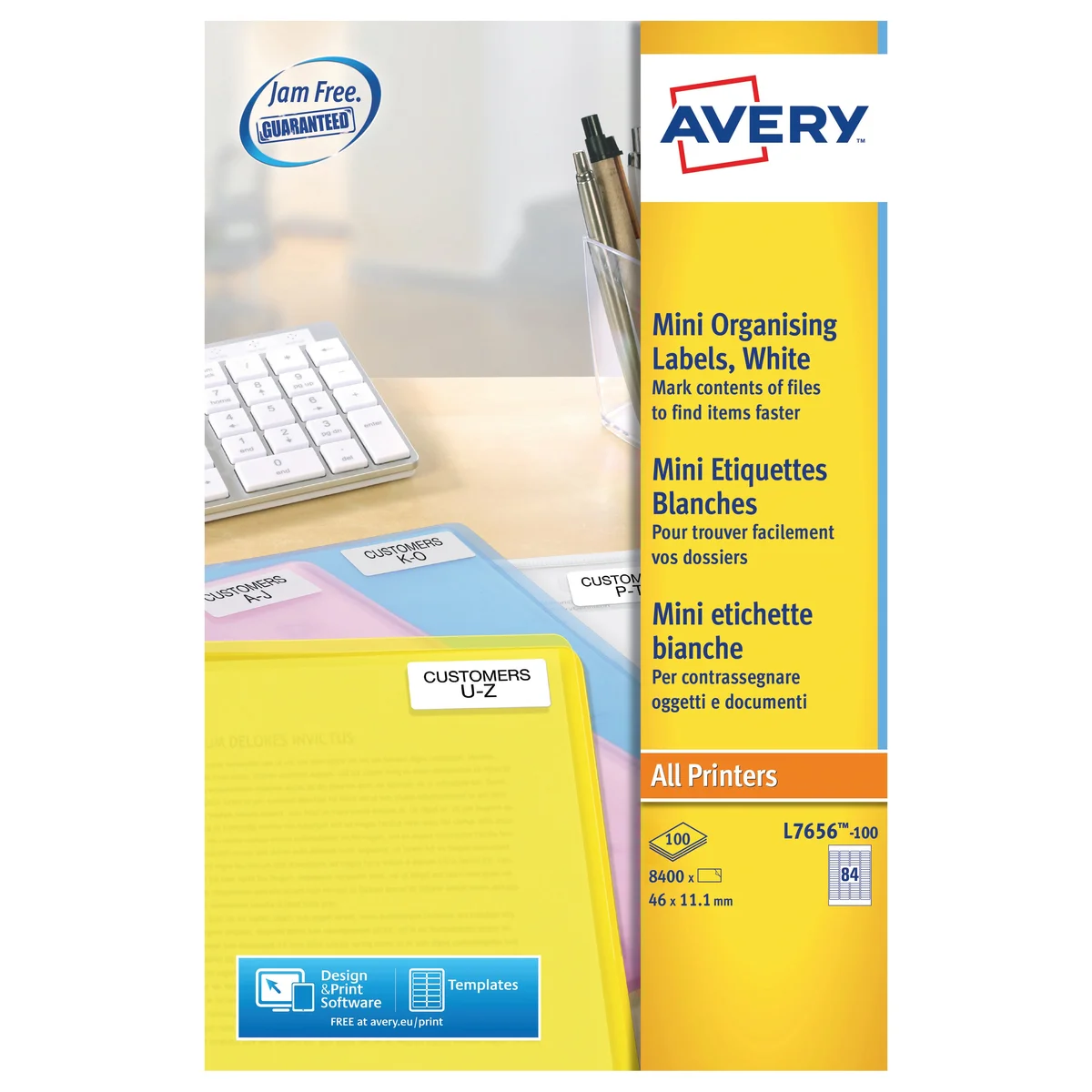 Avery Laser Mini Labels 46mmx11.1mm 84 Per Sheet White (Pack of 8400) L7656-100 - Image 1