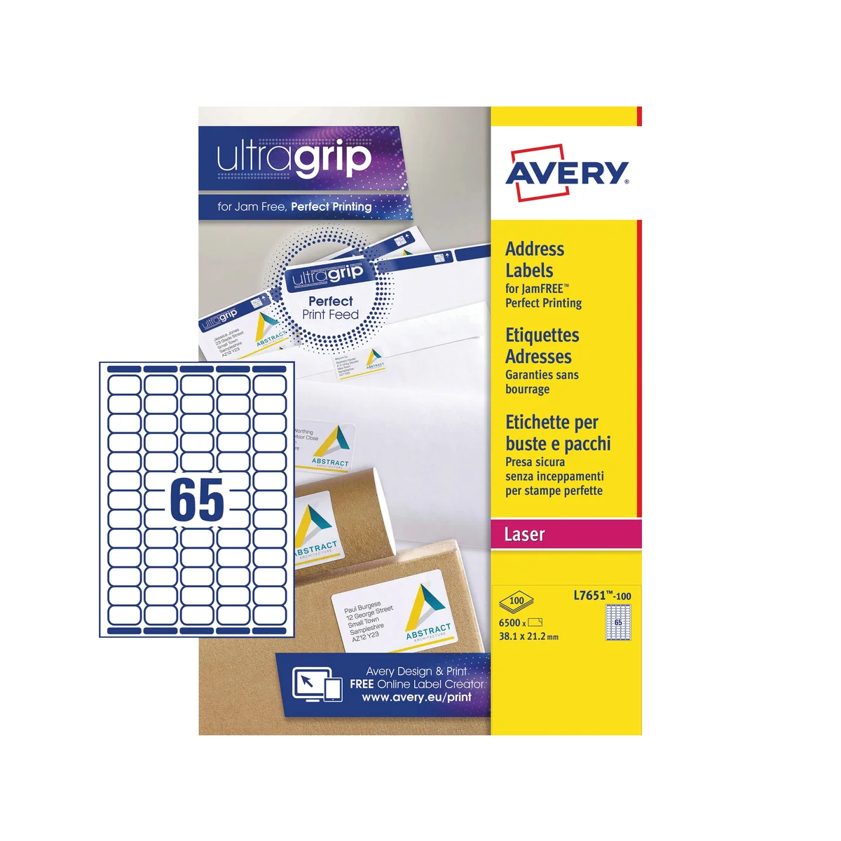 Avery Laser Labels 38.1x21.2mm (Pack of 6500) L7651H - Image 2