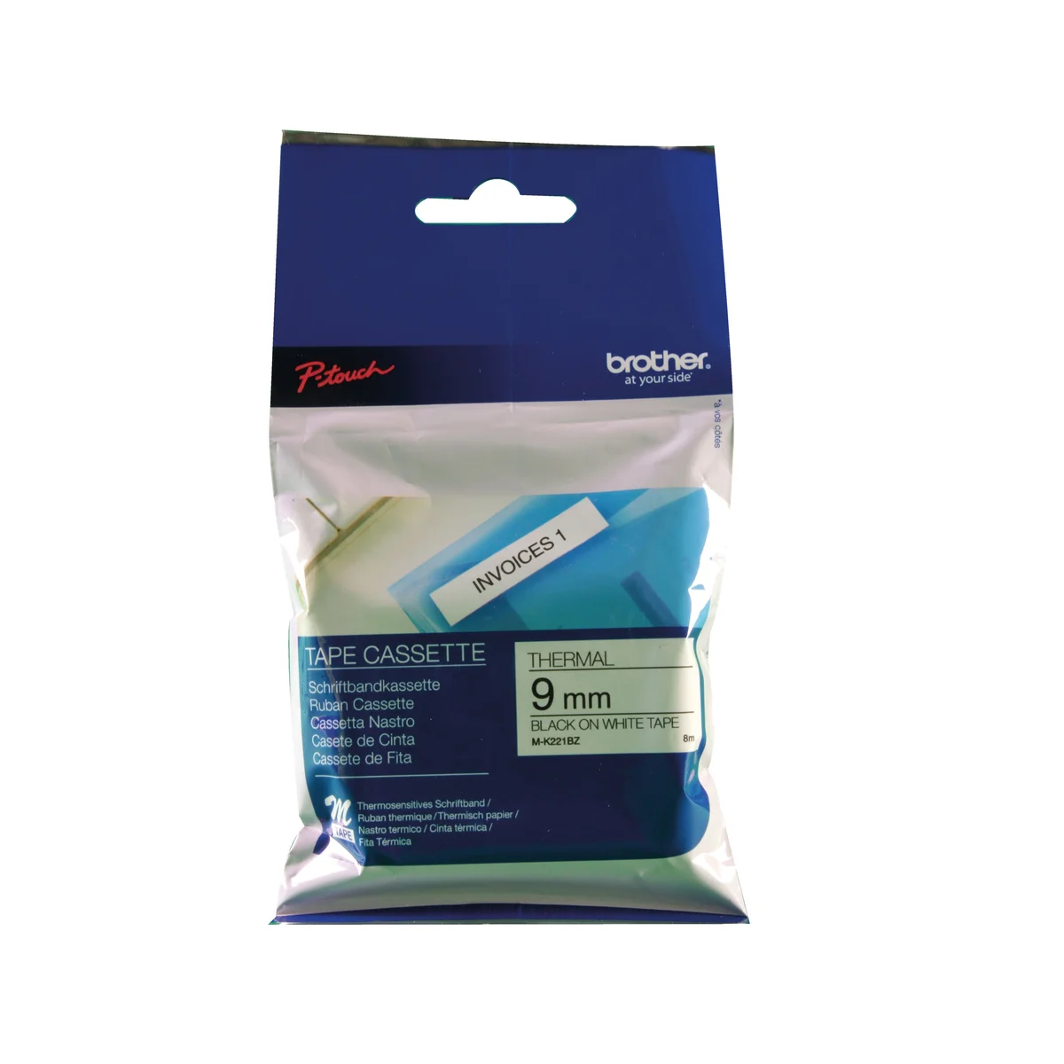 Brother P-Touch Tape Cassette 9mm Black on White Non Metallic Tape Blister Pack MK221BZ - Image 1