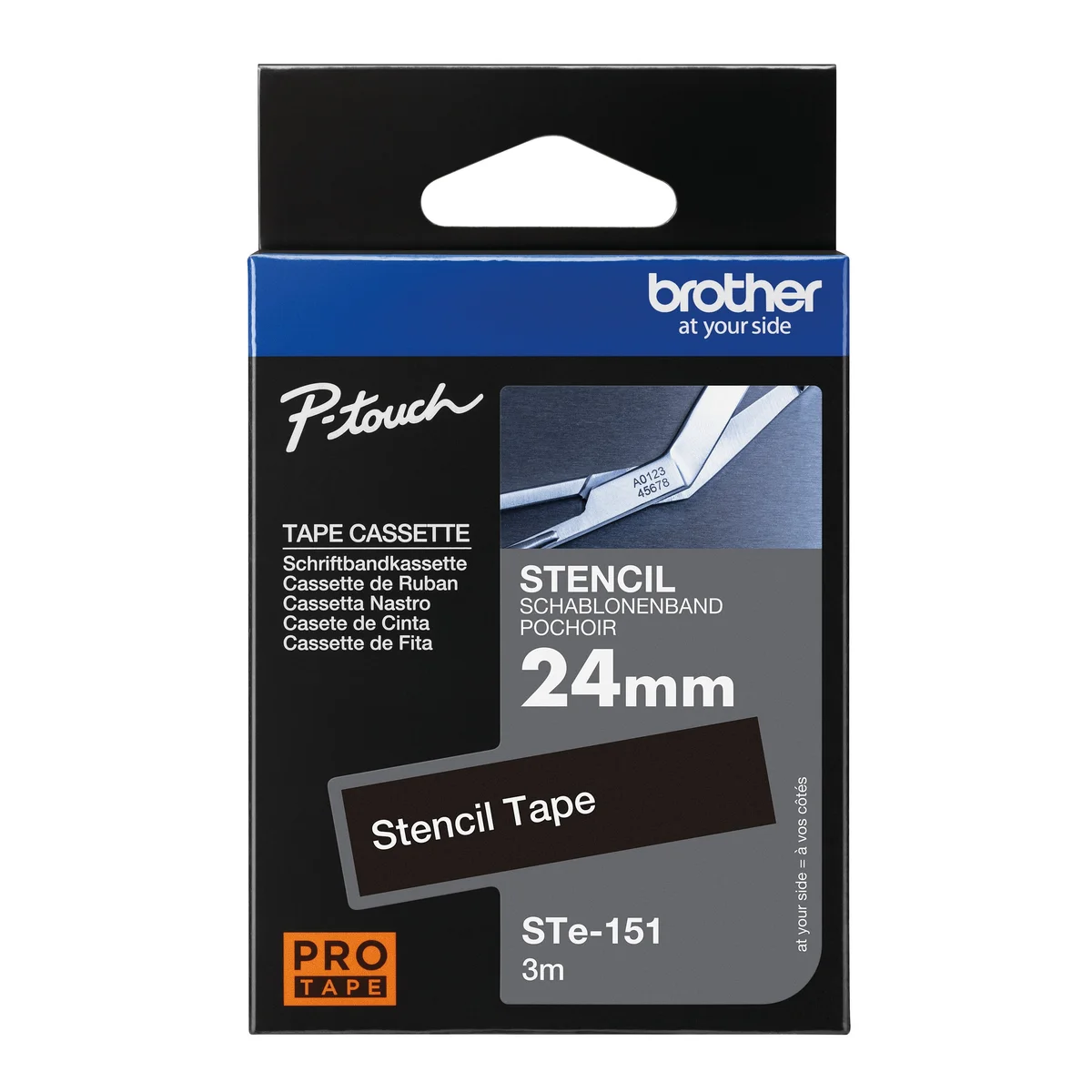Brother P-Touch Stencil Tape Cassette 24mm x 3m Black STE-151 - Image 1