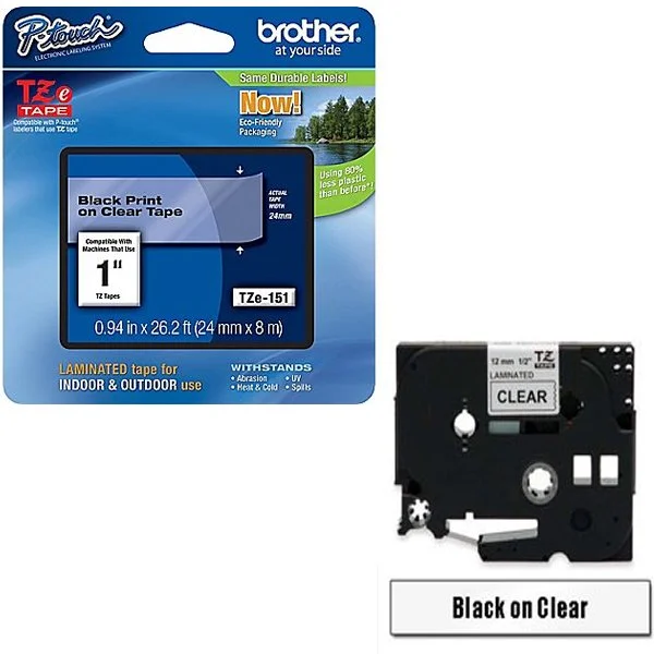 Brother P-Touch TZe Lam Tape Cassette 24mm x 8m Black on Clear Tape TZE151 - Image 2