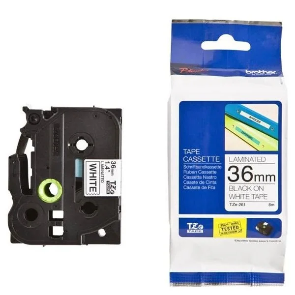 Brother P-Touch TZe Lam Tape Cassette 36mm x 8m Black on White Tape TZE261 - Image 2