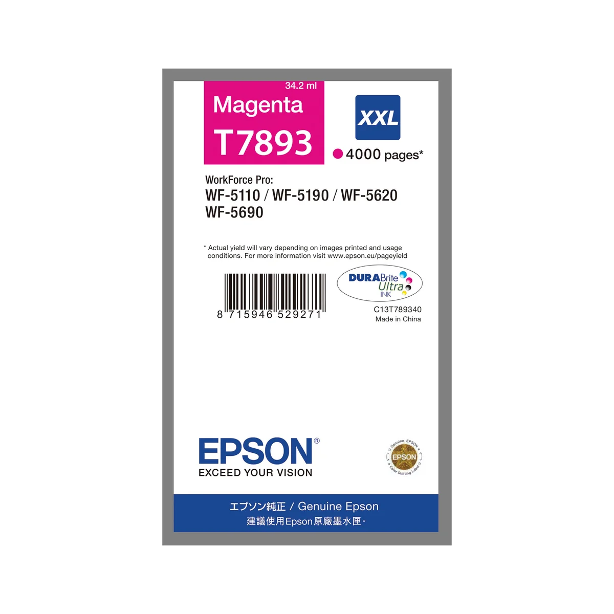Epson T7893 DURABrite Ultra Ink Cartridge Extra High Yield Magenta C13T789340 - Image 2