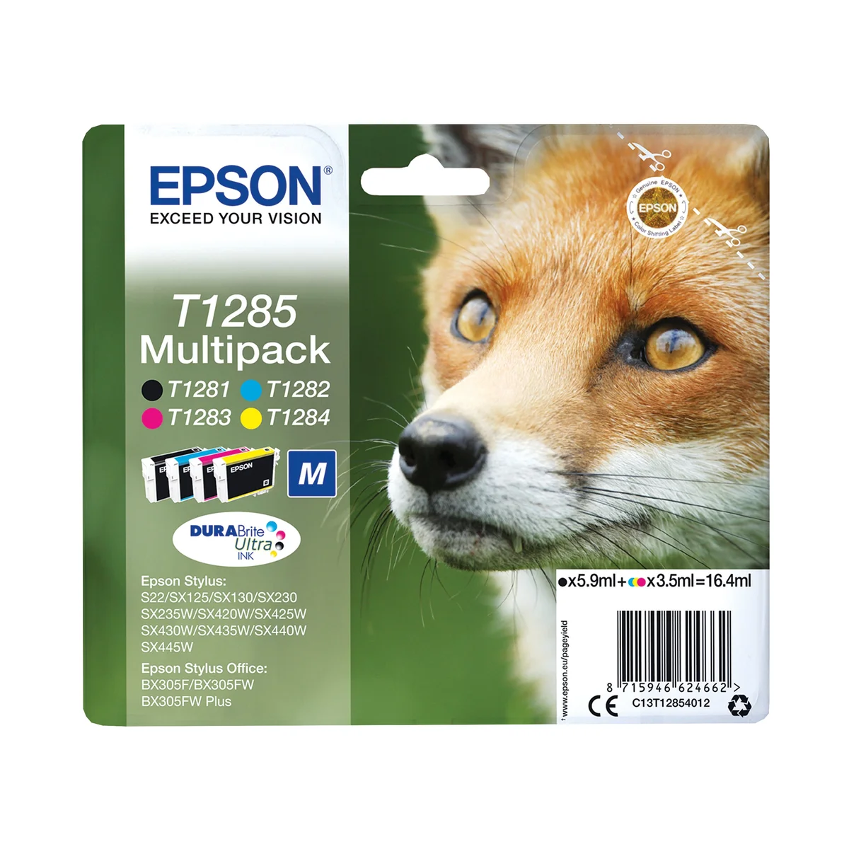 Epson T1285 Fox DURABrite Ultra Ink Cartridge CMYK Multipack C13T12854012 - Image 1
