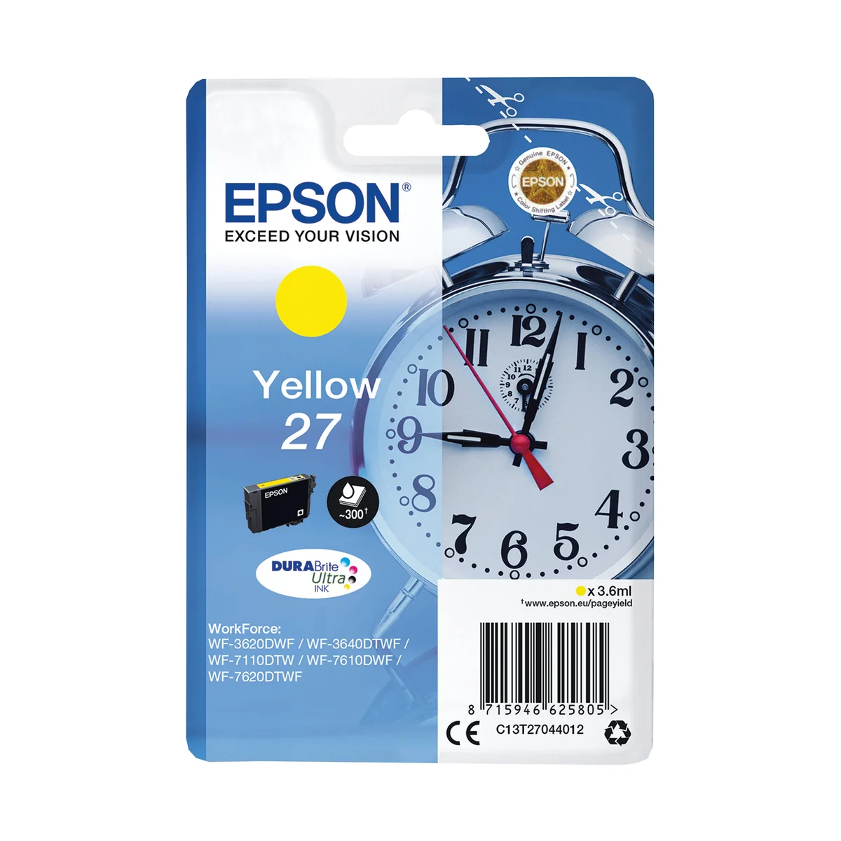 Epson 27 Alarm Clock DURABrite Ultra Ink Cartridge Yellow C13T27044012 - Image 1