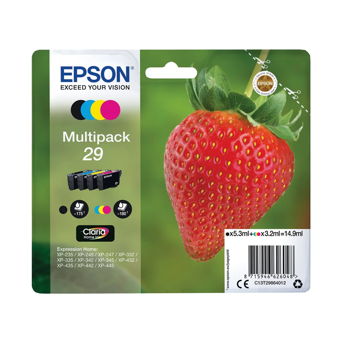 Epson 29 Strawberry Claria Home Ink Cartridge CMYK Multipack C13T29864012 - Image 1