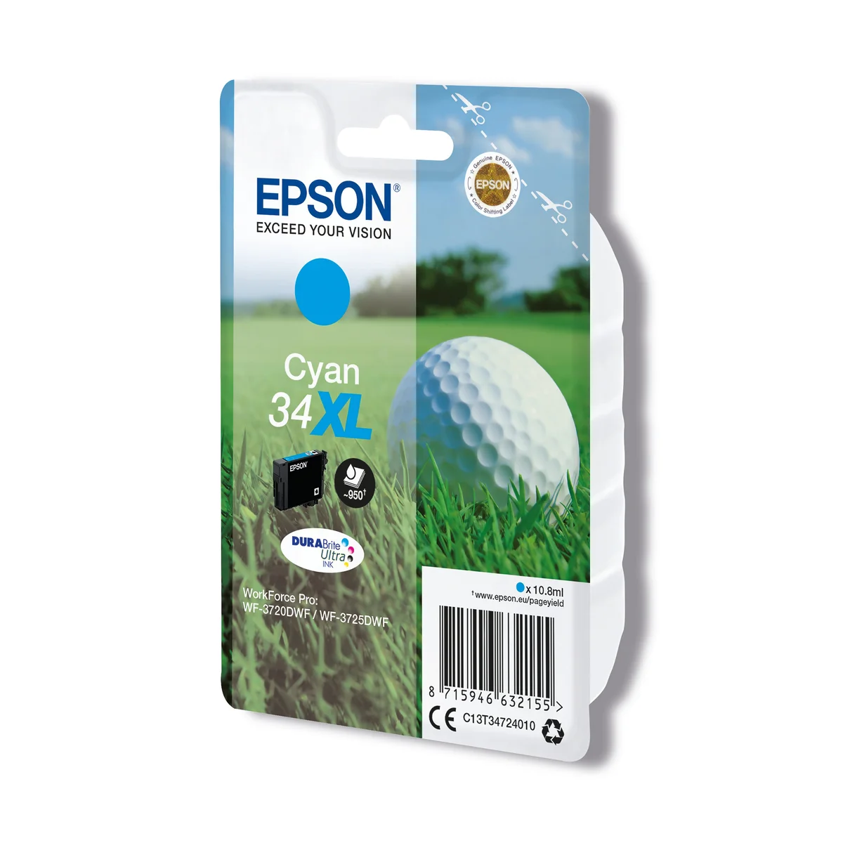 Epson 34XL Golf Ball DURABrite Ultra Ink Cartridge High Yield Cyan C13T34724010 - Image 2