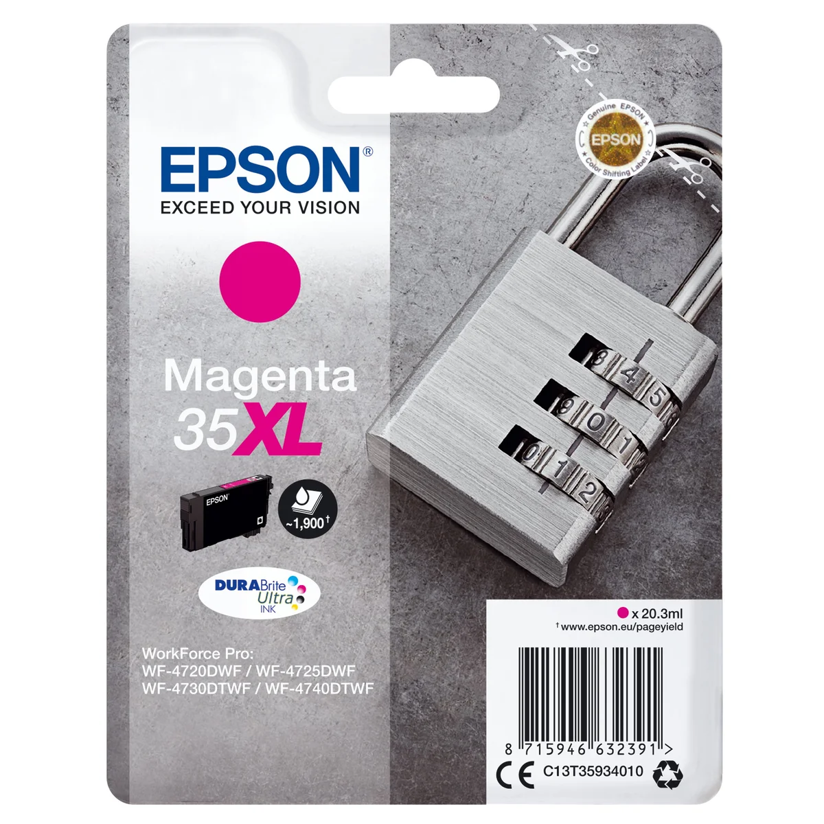Epson 35XL Padlock DURABrite Ultra Ink Cartridge High Yield Magenta C13T35934010 - Image 1