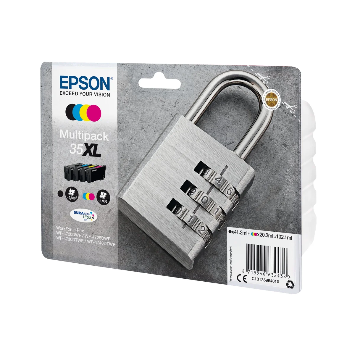 Epson 35XL Padlock DURABrite Ultra Ink Cartridge High Yield CMYK Multipack C13T35964010 - Image 2