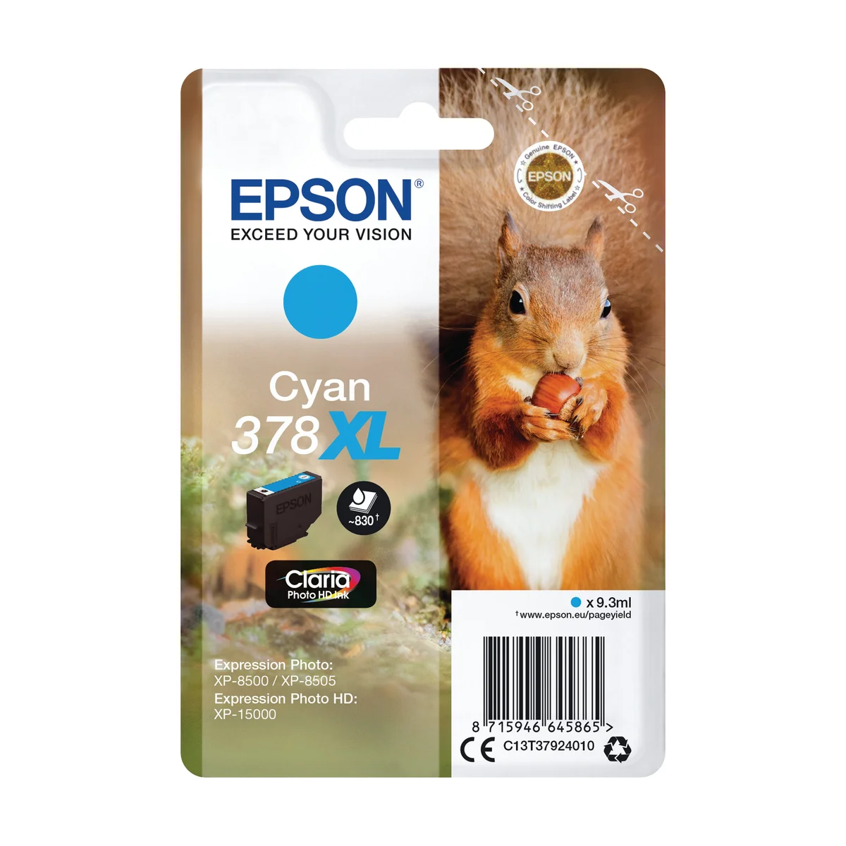 Epson 378XL Squirrel Ink Cartridge High Yield Cyan C13T37924010 - Image 1