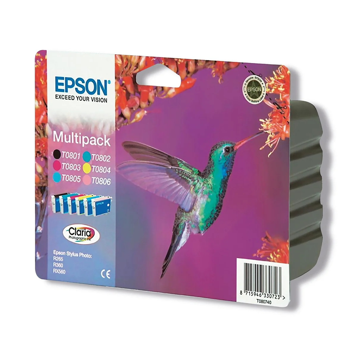 Epson T0807 Hummingbird Claria Photographic Ink Cartridge CMYK/Lt Cyan/Lt Mag Multipack C13T08074011 - Image 2
