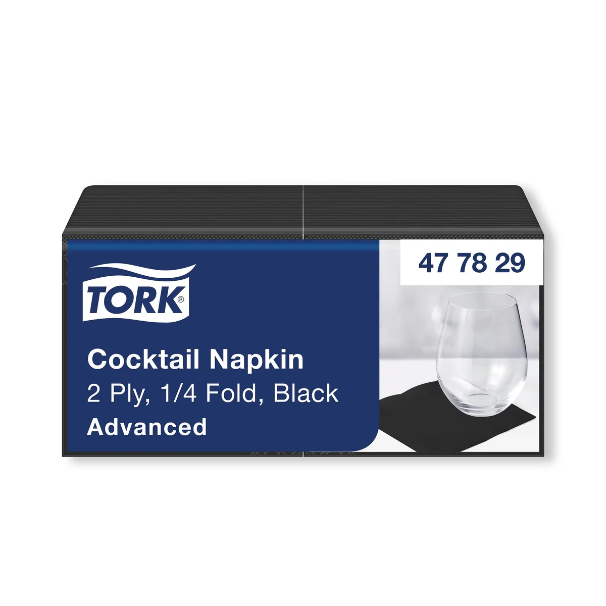 Tork Cocktail Napkins 2-Ply 4 Fold Black Pack of 200 477829 - Image 1