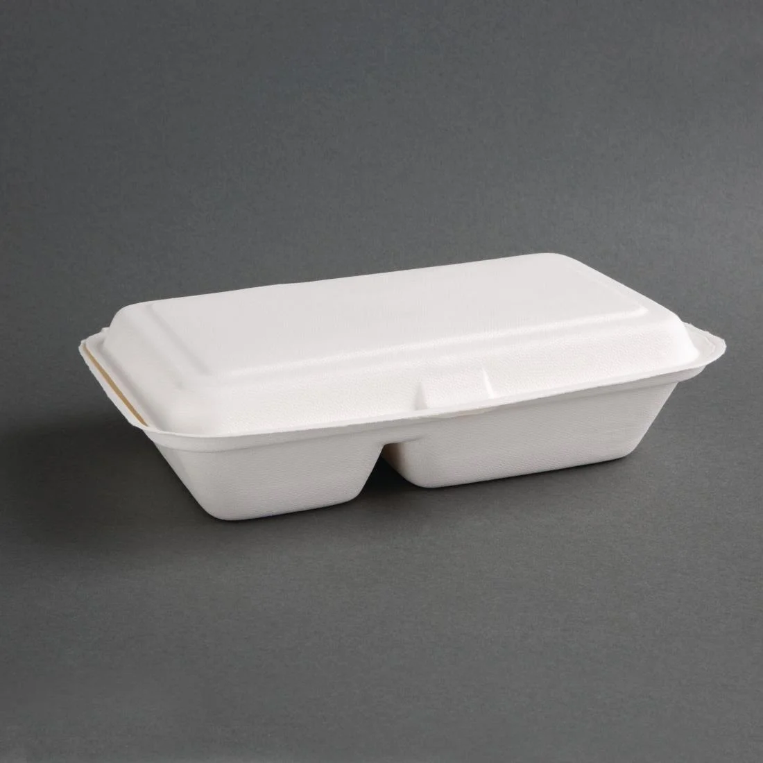 Fiesta Compostable Bagasse Hinged 2-Compartment Food Containers 253mm (Pack of 200) - Image 1
