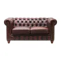 Chesterfield Leather Two-Seater Sofa Antique Red - Image 1