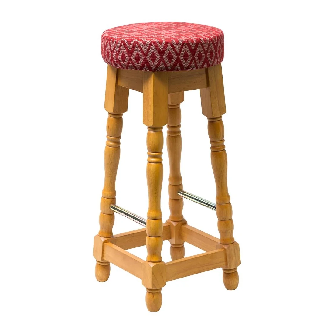 Classic Soft Oak High Bar Stool with Red Diamond Seat (Pack of 2) - Image 1