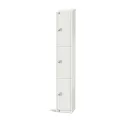 Elite Three Door Coin Return Locker with Sloping Top White - Image 1