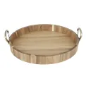 Olympia Round Tray Acacia Wood with Metal Handles 440x405x100mm - Image 1