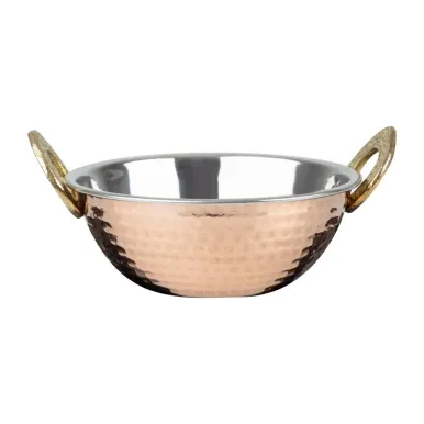 Olympia Copper Kadai Dish Stainless Steel Brass Handles 400ml