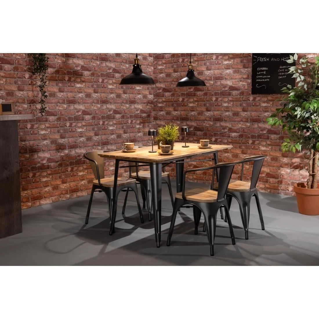 Bolero Bistro Dining Table Slatted Mango Wood Top Gunmetal 1200mm - Image 2