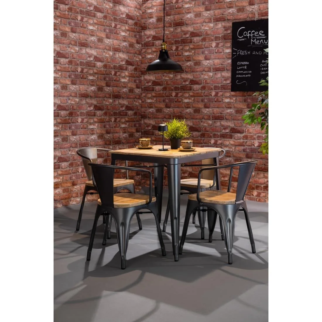 Bolero Bistro Dining Table Slatted Mango Wood Top Gunmetal Frame 650mm - Image 2