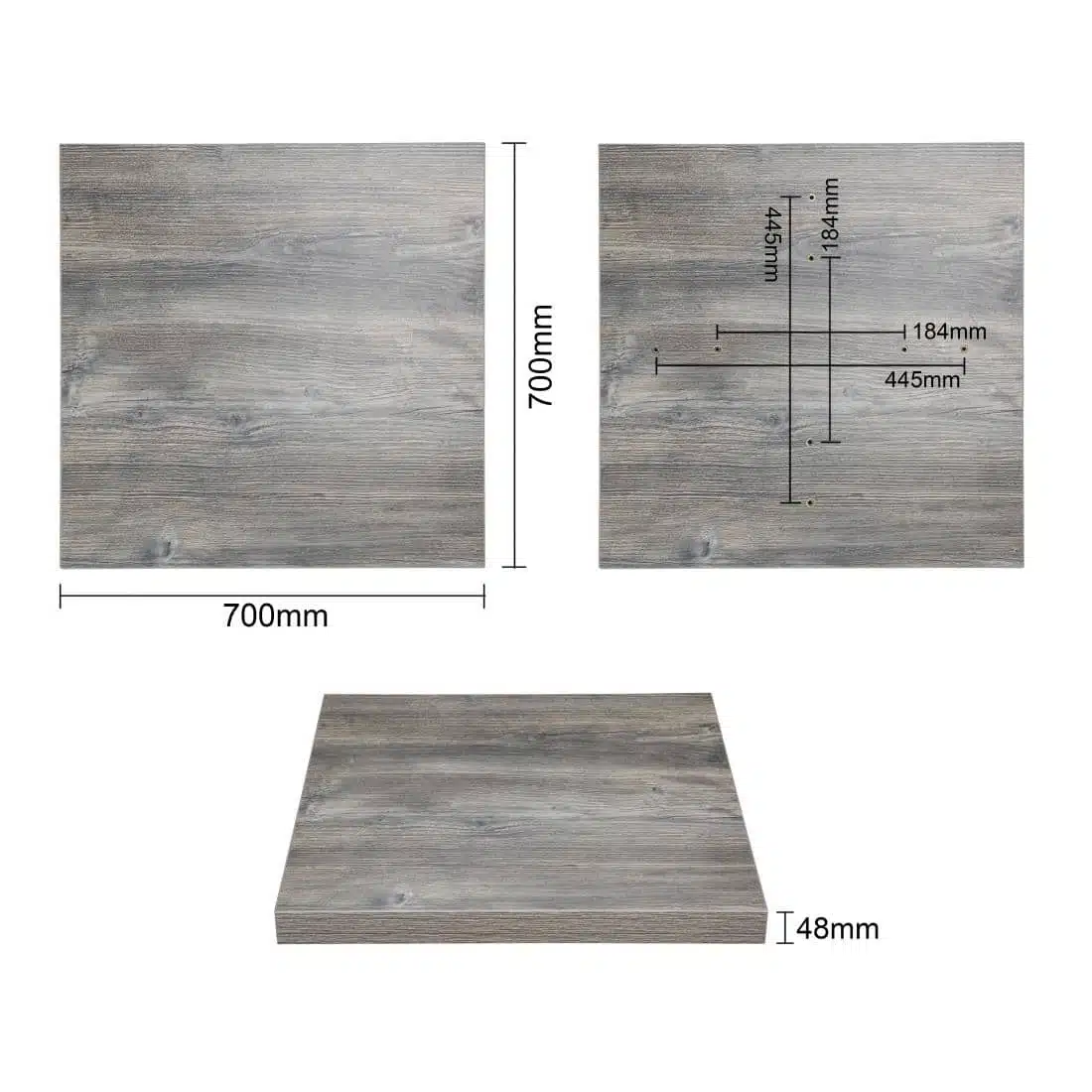 Bolero Pre-Drilled Square Melamine Table Top Ash Grey 700mm - Image 5