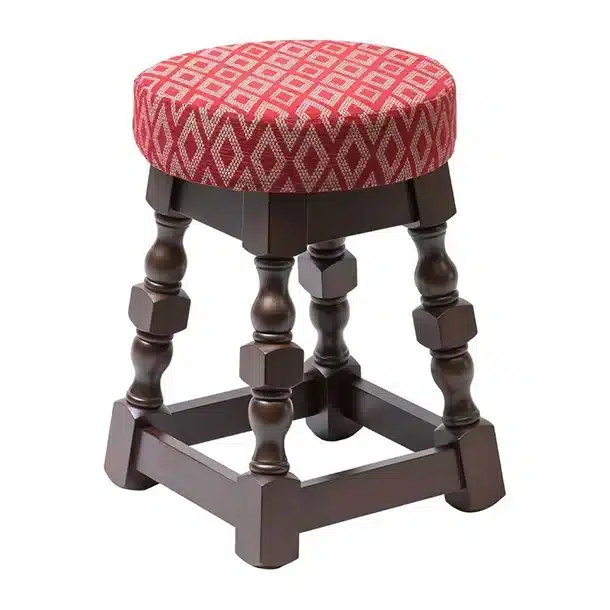 Classic Dark Wood Low Bar Stool with Red Diamond Seat