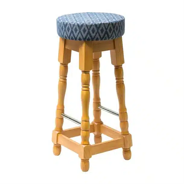 Classic Soft Oak High Bar Stool with Blue Diamond Seat
