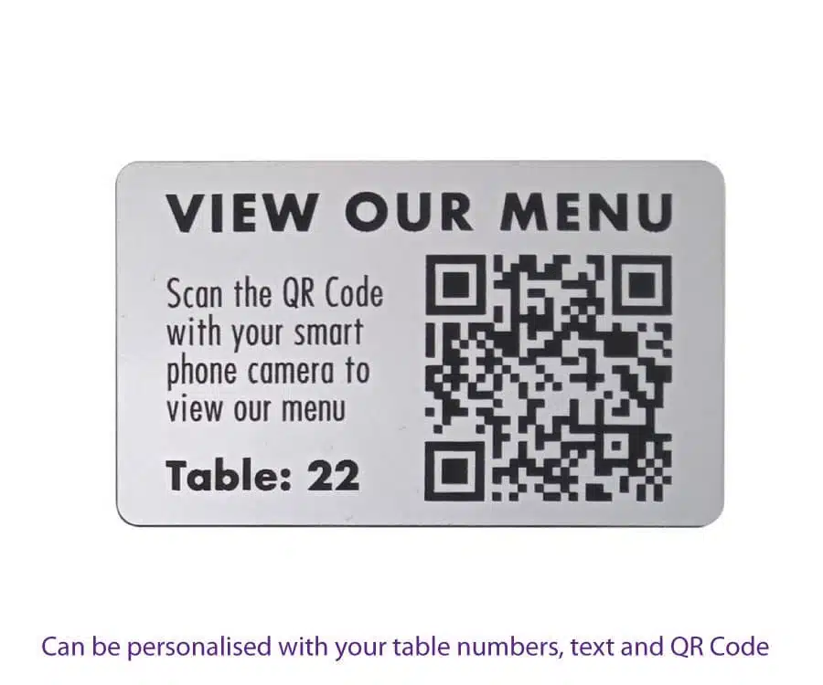 QR Code Table Number 100 x 60mm