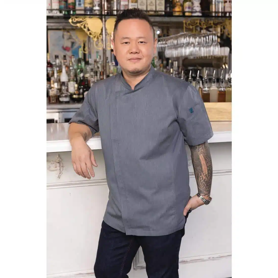 Chef Works Unisex Springfield Lightweight Short Sleeve Zipper Coat Ink Blue - Image 2