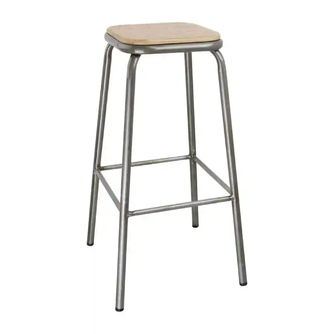 Bolero Galvanised Steel High Stools with Wooden Seatpad (Pack of 4) - Image 1