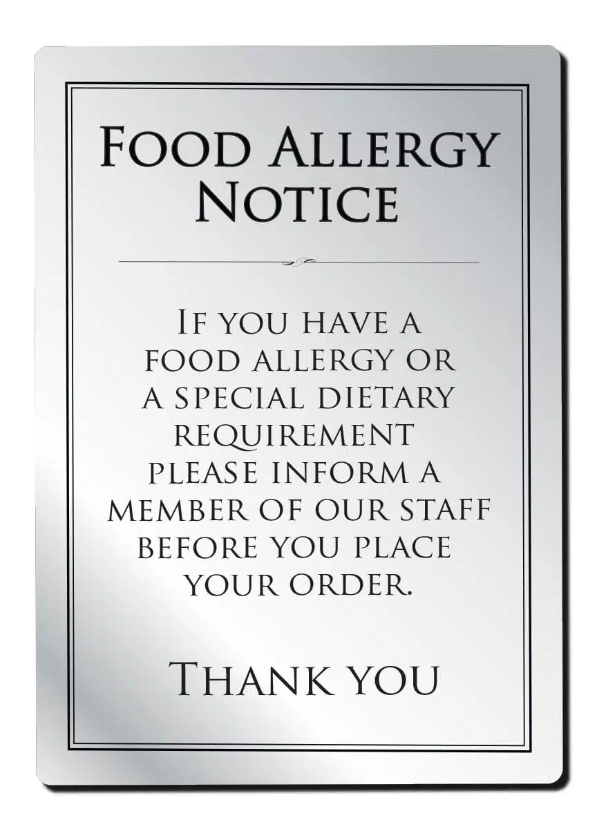 Food Allergy Notice Bar Sign - Silver