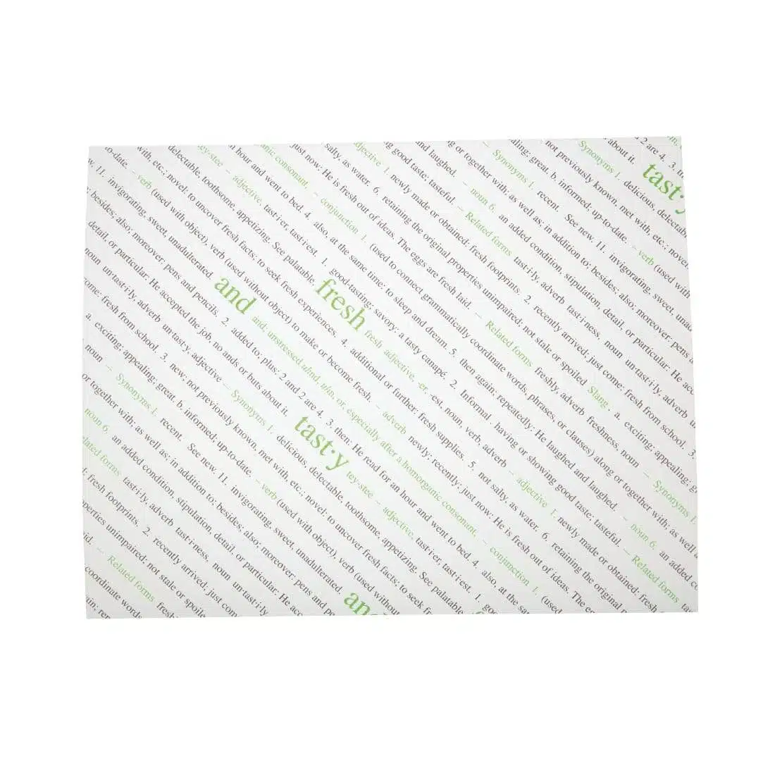 Greaseproof Paper Sheets Fresh and Tasty Print 255 x 203mm (Pack of 500) - Image 1