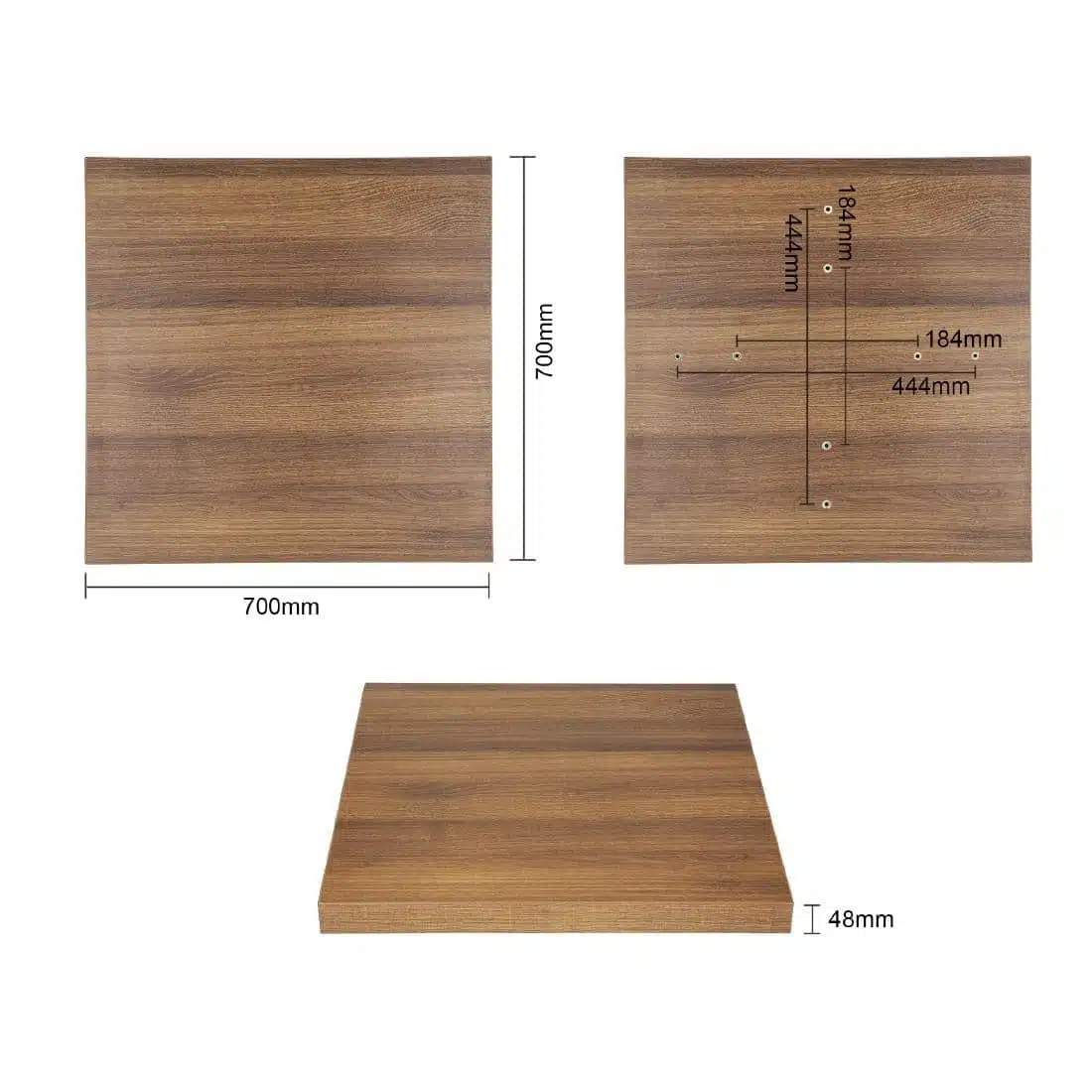 Bolero Pre-drilled Square Tabletop Rustic Oak 700mm - Image 4
