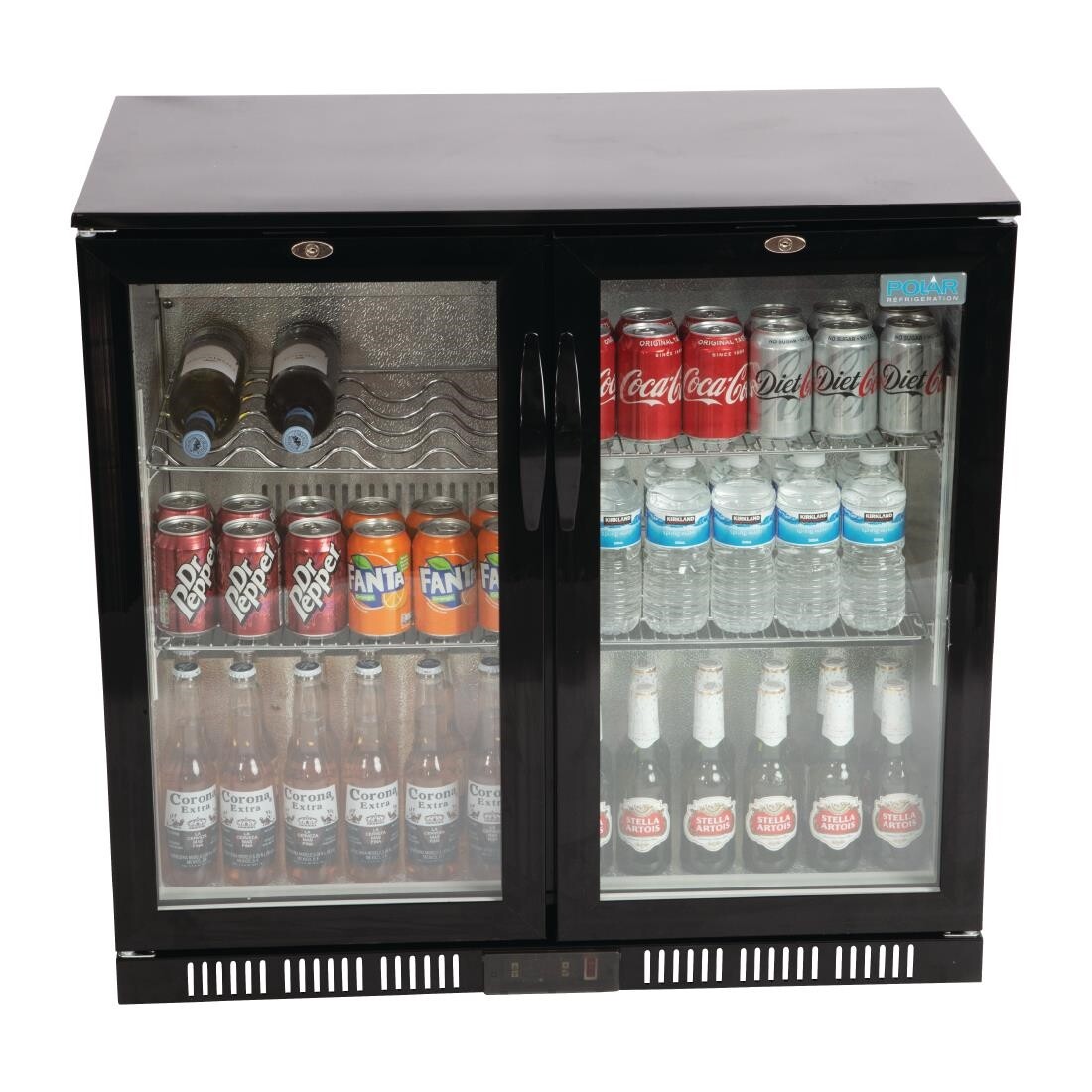 Polar Back Bar Cooler with Hinged Doors in Black 198Ltr