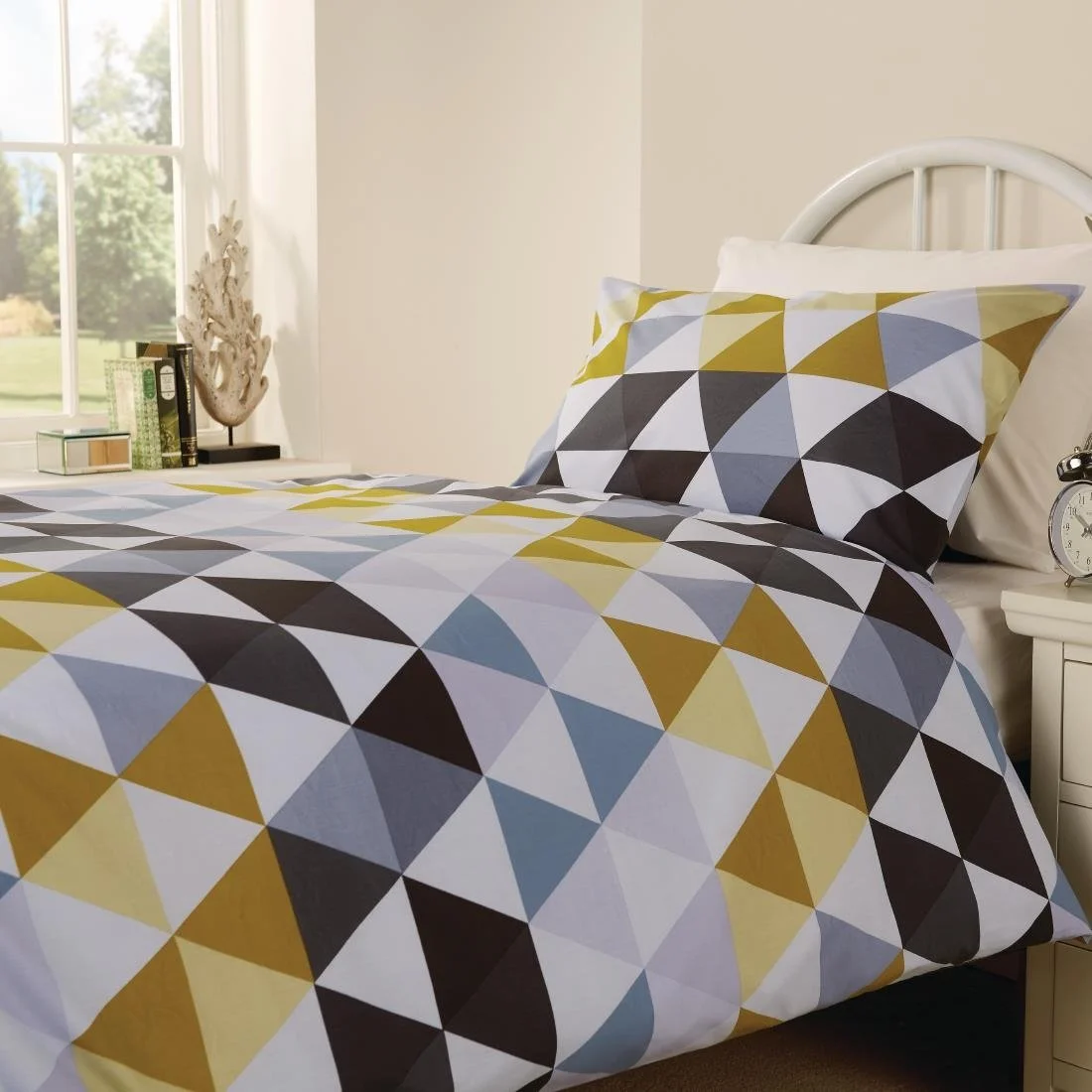 Mitre Essentials Geo Duvet Covers Olive - Image 1