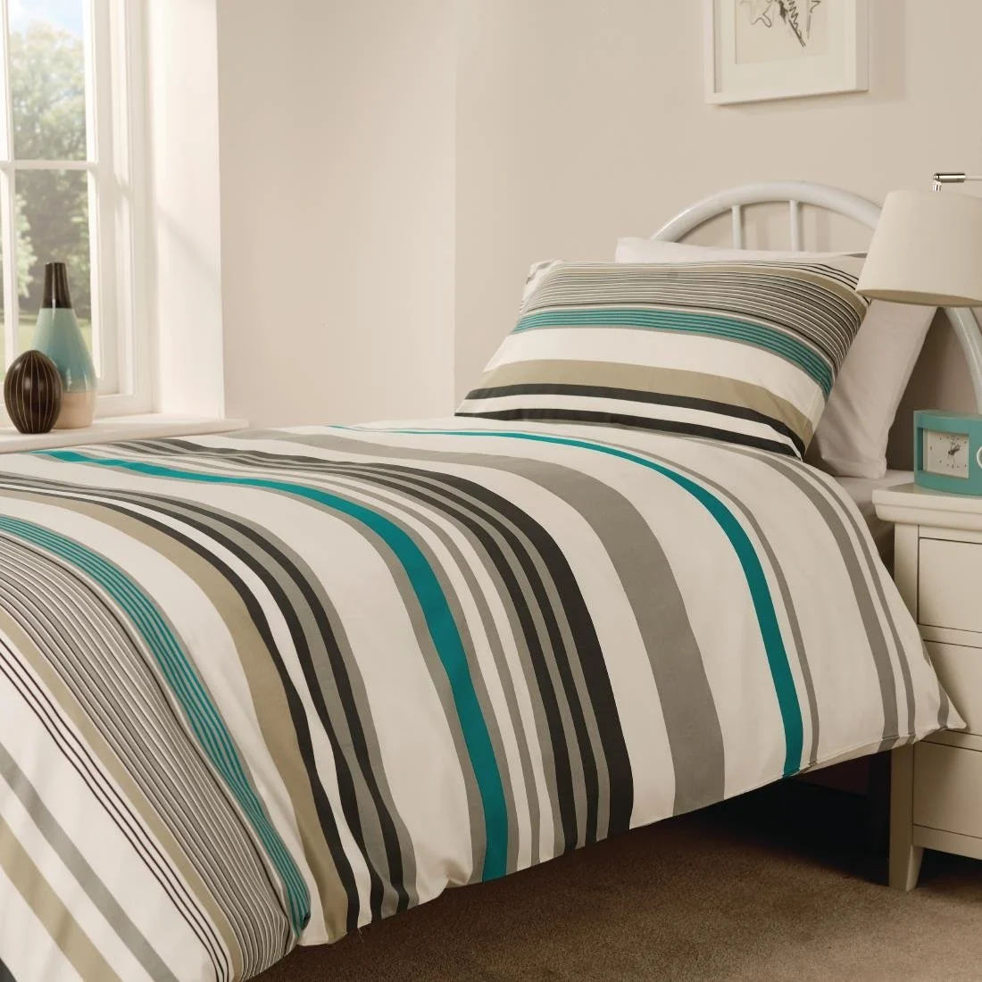 Mitre Essentials Madison Stripe Housewife Pillowcase Teal - Image 1
