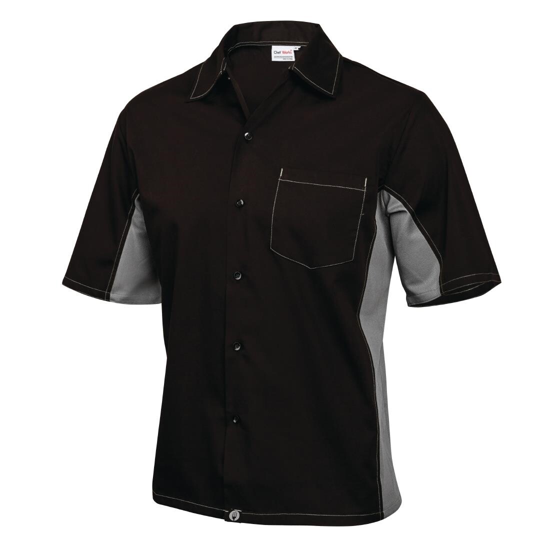 Chef Works Unisex Contrast Shirt Black and Grey L