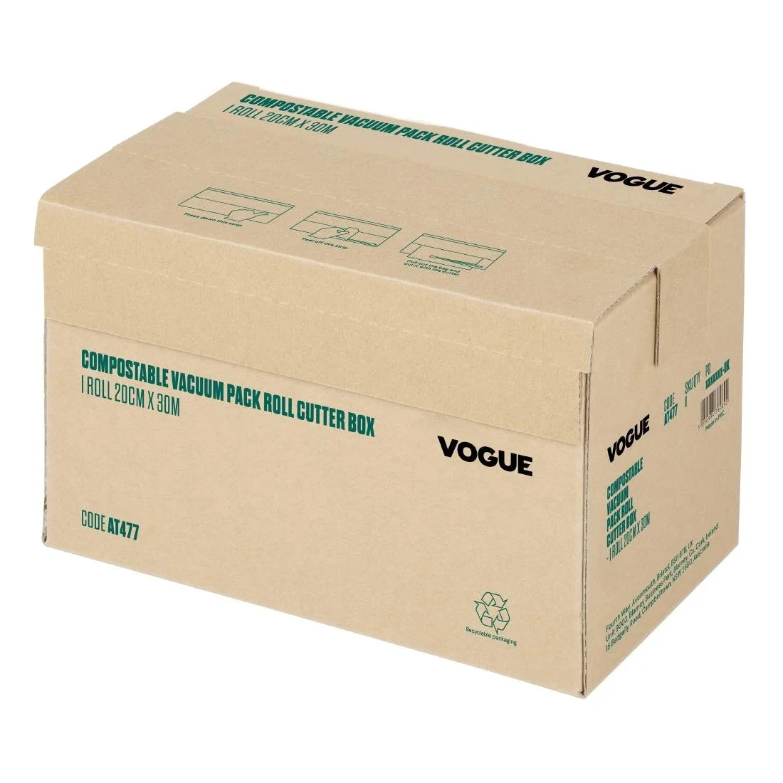 Vogue Compostable Vacuum Pack Roll Cutter Box 20cm x 30m - Image 2