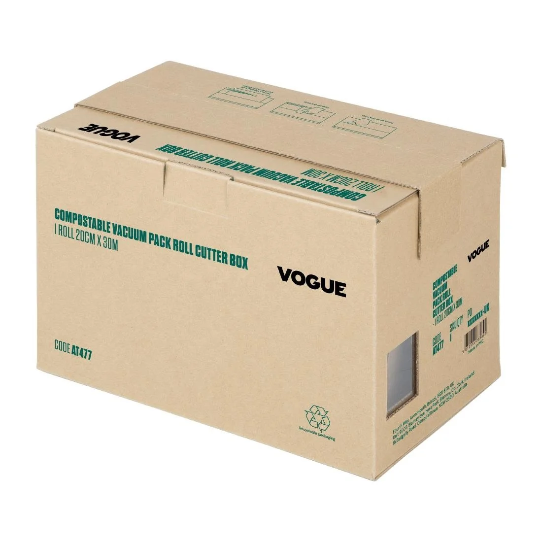 Vogue Compostable Vacuum Pack Roll Cutter Box 20cm x 30m - Image 3