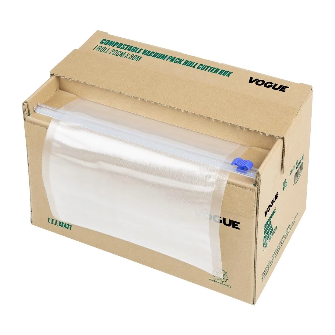 Vogue Compostable Vacuum Pack Roll Cutter Box 20cm x 30m - Image 1