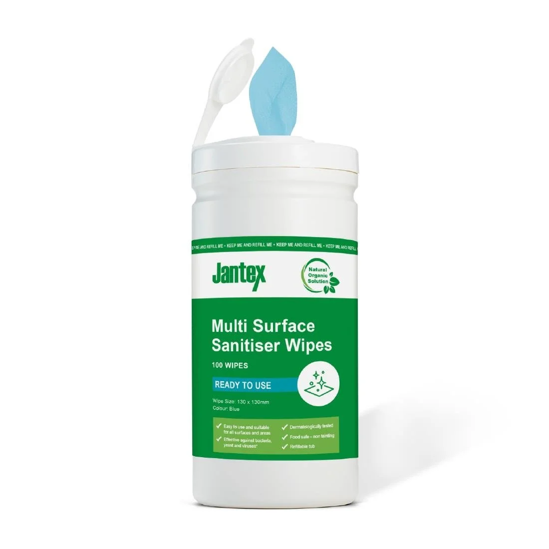 Jantex Green Probe Sanitiser Wipes Starter Tub 130mm (100 Pack) - Image 1