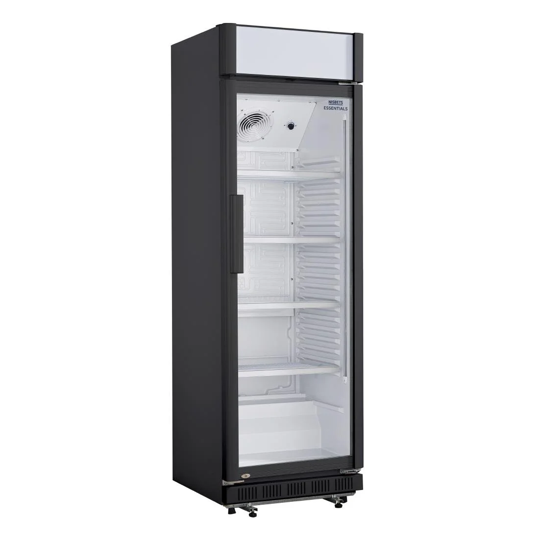 Nisbets Essentials Upright Display Cooler Black with Light Box - 354Ltr - Image 1