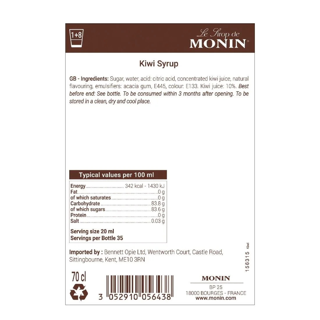 Monin Kiwi Syrup 700ml - Image 2