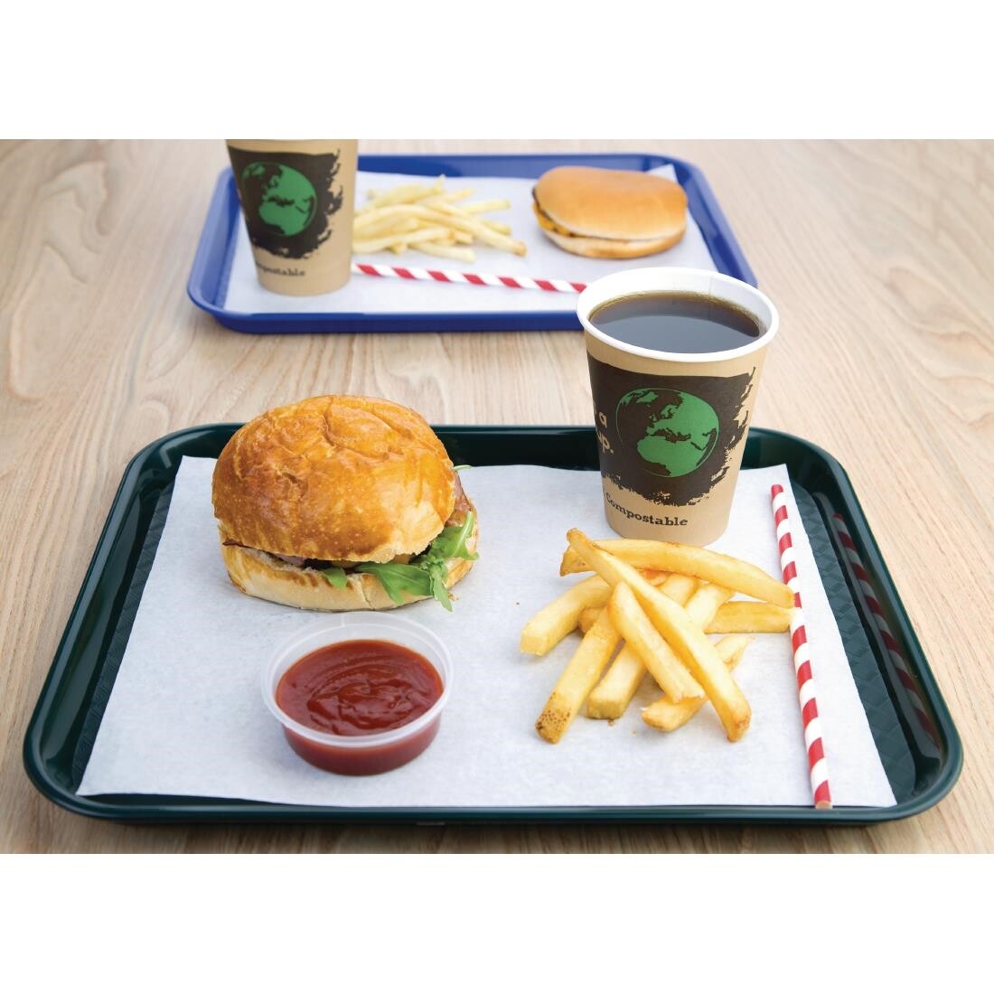 Kristallon Plastic Fast Food Tray Green Small