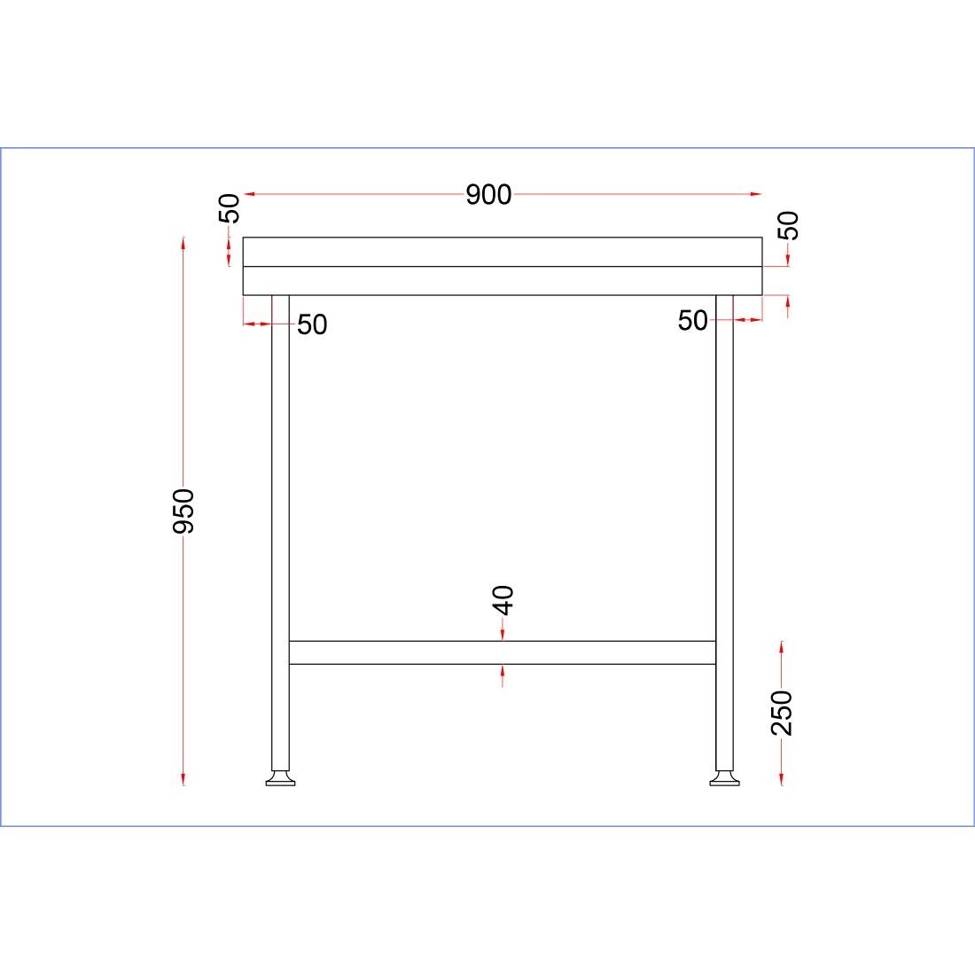Holmes Stainless Steel Wall Table with Upstand 900mm