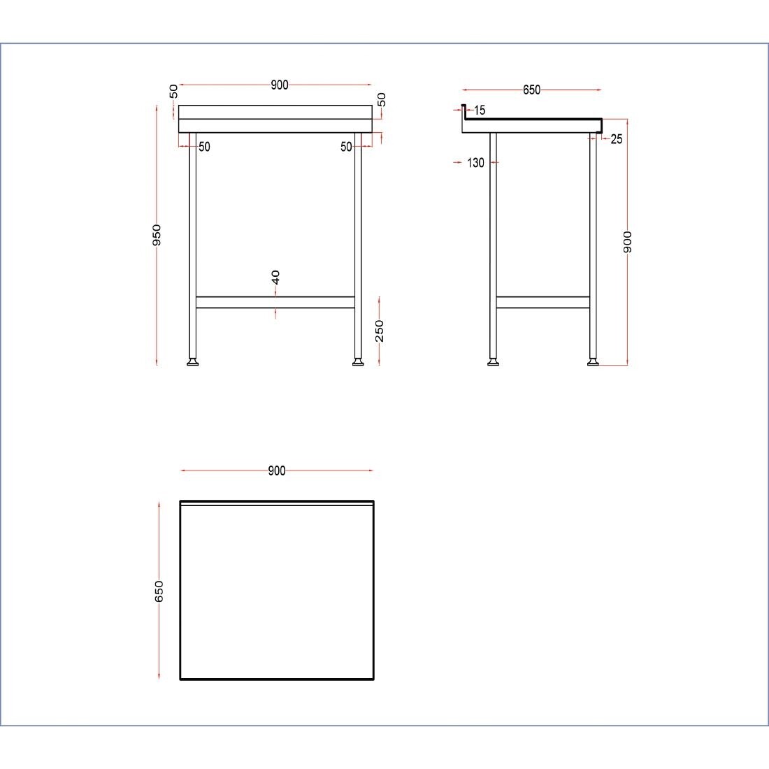 Holmes Stainless Steel Wall Table with Upstand 900mm
