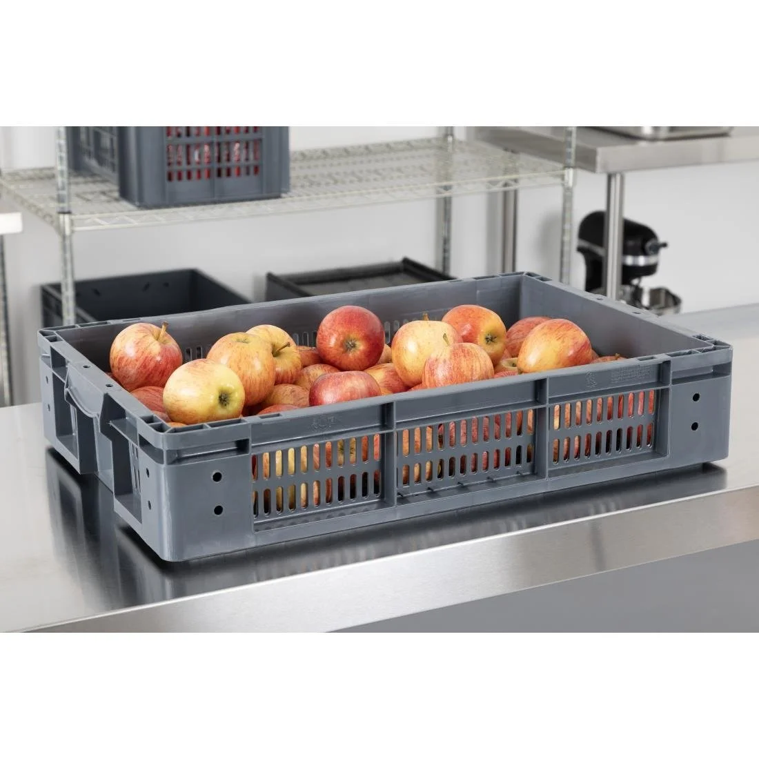 Vogue Perforated Plastic Storage Crate 600x400x120mm - Image 12