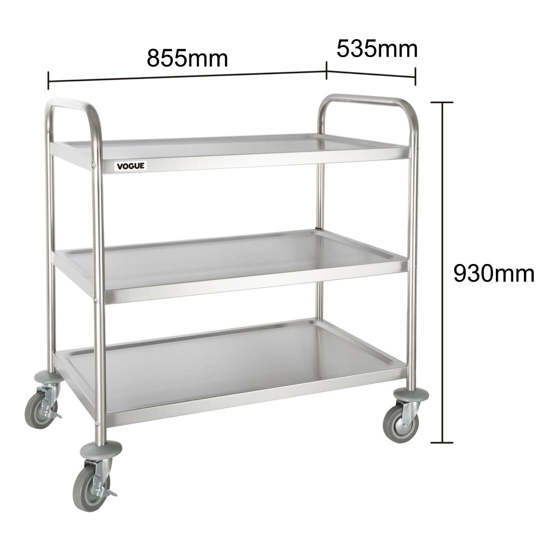 Vogue Stainless Steel 3 Tier Clearing Trolley Large