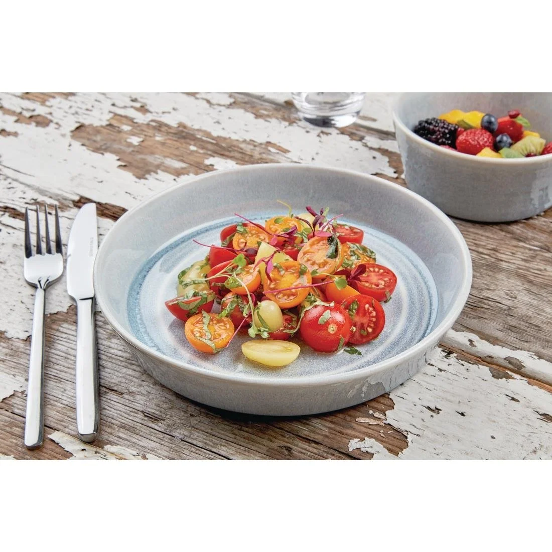 Olympia Cavolo Flat Round Bowls Ice Blue 220mm (4 Pack) - Image 2