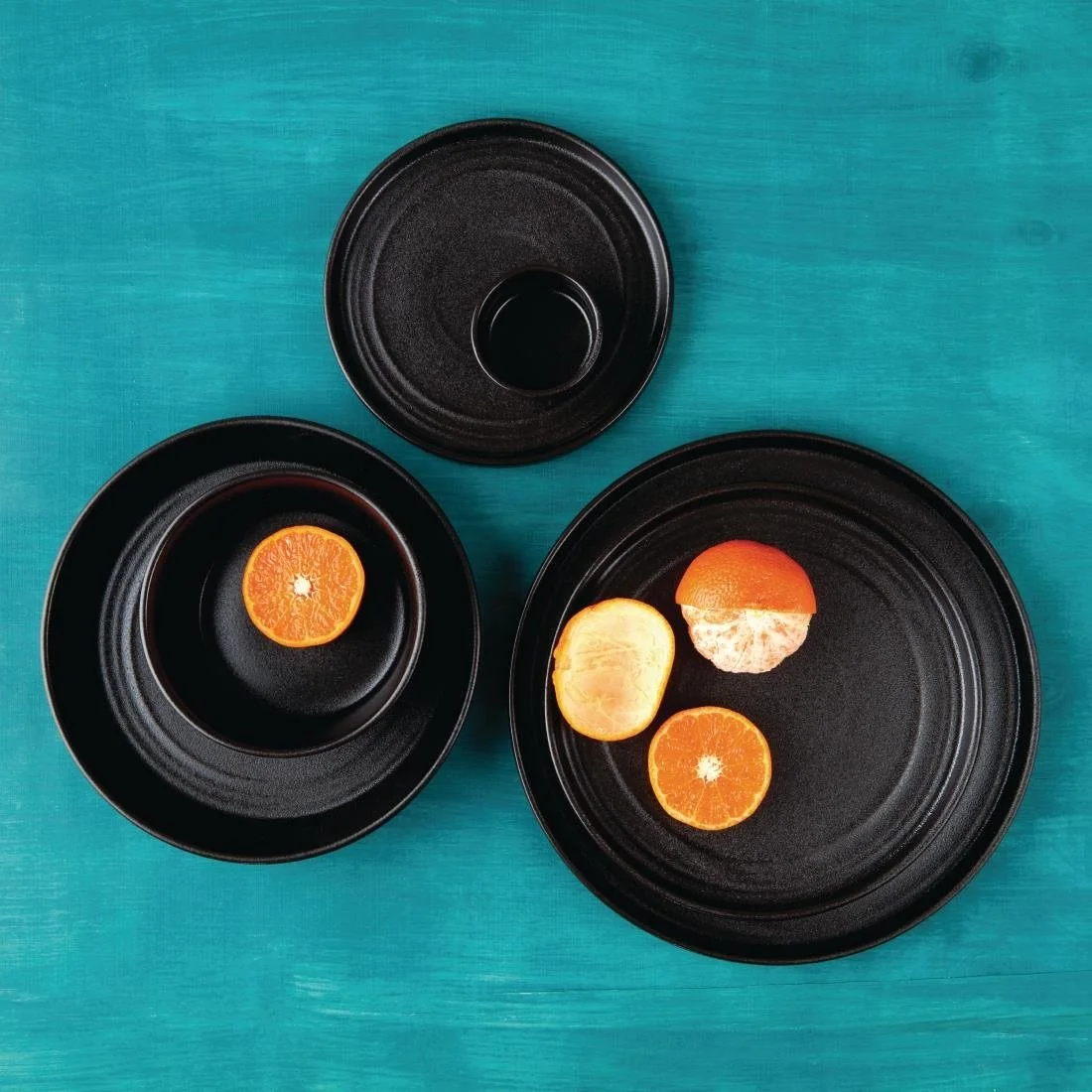Olympia Cavolo Flat Round Bowls Textured Black 220mm (4 Pack) - Image 2